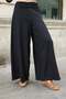 Women's Premium Fabric High Waist Drawstring Waist Side Pockets Wide Leg Palazzo Trousers-Black - 5
