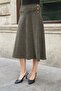 Women's Velvet Denim High Waist Corseted Buttoned Midi Skirt-Khaki - 6