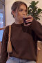 Women's Sweater Brown Thick Textured Winter Crew Neck Knitwear Sweater - 2