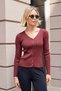 Women's Stretchy Knitwear Buttoned Long Sleeve Cardigan-Burgundy - 3