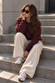 Women's Burgundy Sweat Modal Fabric Oversize Basic Crew Neck Sweatshirt - 4