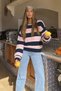 Women's Pink Striped Oversize Crew Neck Knitwear Sweater Nns027 - 2