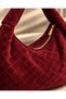 Burgundy Women's Genuine Suede Knitted Textured Shopper Shoulder Bag - 3