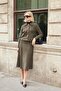 Women's Velvet Denim Collared Pocketed Long Sleeve Short Jacket-Khaki - 2