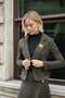 Women's Velvet Denim Collared Long Sleeve Mono Jacket with Pocket Flaps - Khaki - 7
