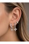 Brass Zircon Stone Flower and Moon Model Silver Color 3-Piece Double Women's Earring Set - 2