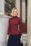 Women's Flexible Knitwear Half Fisherman Long Sleeve Body Blouse-Burgundy - 4