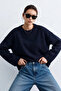 Women's Crew Neck Knit Sweater - Navy Blue