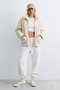Women's square pocket detailed zippered plush coat - stone - 2