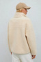 Women's square pocket detailed zippered plush coat - stone - 3