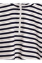 Ozmarka New Season Navy Blue Striped Women's Thick Sweatshirt Tunic - 2
