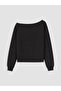 Özmarka New Season Black Boat Neck Soft Touch Women's Sweatshirt - 5