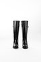 Women's Black Low-Heeled Riding Boots with Belt Detail and Elastic Back - 7