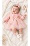 Emily 3-6 Months Baby Girl Floral Textured Bow Tulle Dress 3-Piece Set – Dress, Headband, and Socks Set