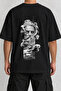 Segmented Ancient Sculpture Back Printed Oversize Black T-Shirt