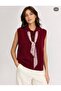 Scarf-Adorned Knitwear Sweater – Burgundy, Buttoned, Stylish Knit