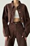 Women's Brown Laser Pocket Detailed Jean Jacket