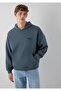 Men's Navy Blue Jeans Hooded Sweatshirt Dark Denim Sweatshirt - 2