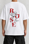 Crystal Rose Rose Back Print Oversize White T-Shirt