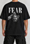 Fear Medusa Back Printed Oversize Black T-Shirt