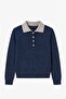 Navy Blue Bunt Collared Buttoned Sweater