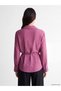 Pink Polka Dot Belted Satin Women's Shirt - 4