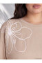 Ozmarka New Season Beige Large Size Embroidered Women's Sweatshirt - 2
