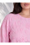Ozmarka New Season Pink Plus Size Crew Neck Embroidered Blouse - 2