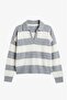 Gray Block Striped Polo Collar Sweater