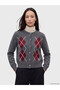 Anthracite Crew Neck Diamond Patterned Women's Knitwear Cardigan