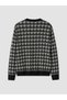 Black Crew Neck Plaid Women's Knitwear Cardigan - 6