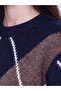 Xside Navy Blue Crew Neck Diamond Patterned Women's Knitwear Sweater - 3