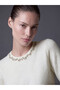 Vizyon New Season White Crew Neck Stone Embroidered Women's Knitwear Sweater - 2