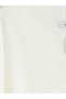 Ozmarka New Season White V-Neck Lace Detailed Women's Oversize Knitwear Sweater - 7