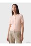 Vizyon New Season Pink Crew Neck Patterned Women's Knitwear Cardigan
