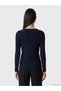 Ozmarka New Season Navy Blue Crew Neck Buttoned Women's Knitwear Sweater - 4