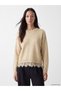 Peak New Season Beige Crew Neck Lace Detailed Women's Knitwear Sweater