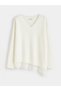 Ozmarka New Season White V-Neck Lace Detailed Women's Oversize Knitwear Sweater - 5