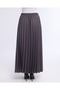 Gray Pleated Women's Long Crepe Skirt with Elastic Waist, Pleated, Comfortable - 8