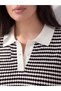 Ozmarka New Season Black Plus Size Polo Collar Striped Women's Knitwear Sweater - 2