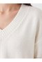 Vizyon New Season White V-Neck Oversize Women's Knitwear Sweater - 3