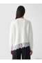 Ozmarka New Season White V-Neck Lace Detailed Women's Oversize Knitwear Sweater - 4