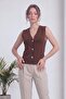 Women's Sleeveless Knitwear Buttoned V-Neck Classic Vest White, Black, Brown, Green - 6