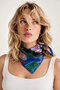 Navy Blue Purple Butterfly Garden Pattern Scarf Bandana 50X50 cm - 2