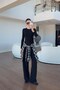 Black Palazzo Trousers with Piece Shirt Detail - 2