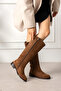 Bella Women's Genuine Leather Wide Calf Flat Tan Boots - 2
