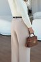Belted Cream Palazzo Fabric Trousers - 3