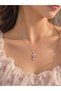 Women's Silver Color Cat Necklace with Pink Stone, Stylish Minimal Gift for Lovers - 2