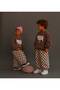 Cow Printed Checkered Brown Unisex Children's Top and Bottom Set - 2