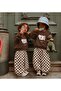 Cow Printed Checkered Brown Unisex Children's Top and Bottom Set
